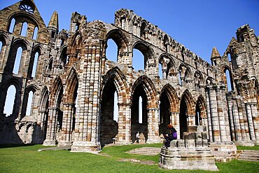 Whitby Abbey stonework, Whitby, North Yorkshire, Yorkshire, England, United Kingdom, Europe