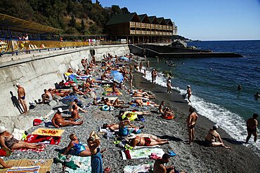 Sun bathers on Beach, Alupka, Crimea, Ukraine, Europe