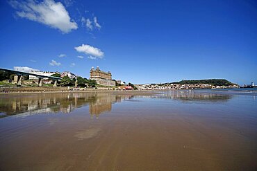 Grand Hotel and reflection, Scarborough, North Yorkshire, Yorkshire, England, United Kingdom, Europe