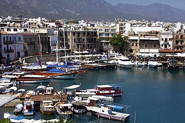 Harbour, boats and restaurants, Kyrenia, Northern Cyprus, Europe