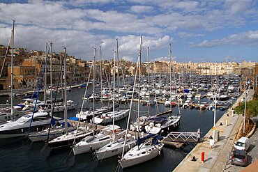 Yacht and pleasure boats in harbour, Island of Malta, Mediterranean, Europe