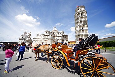 Horse and carriage at Leaning Tower, Pisa, UNESCO World Heritage Site, Tuscany, Italy, Europe