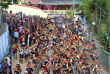 Stone pulling ceremony during Kisima Nagaland Hornbill festival, Kohima, Nagaland, India, Asia