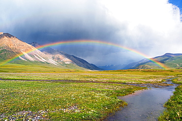 Rainbow over Naryn Gorge, Naryn Region, Kyrgyzstan, Central Asia, Asia