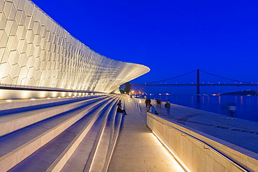 MAAT, Museum of Art Architecture and Technology at night, Belem district, Lisbon, Portugal, Europe