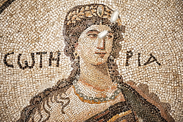 Soteria Roman mosaic, 5th cent AD, Hatay Archaeology Museum, Antioch, Hatay province, Southwest Turkey, Anatolia, Turkey, Asia Minor, Eurasia 