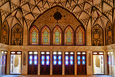 Tabatabai House, stained-glass windows, Kashan, Isfahan Province, Islamic Republic of Iran, Middle East