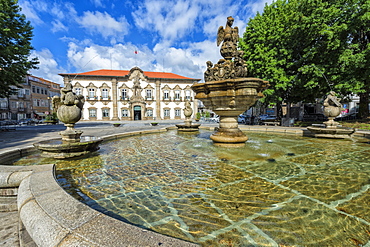 Braga City Hall and fountain, Braga, Minho, Portugal, Europe