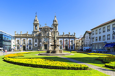 Carlos Amarante square with 18th century Sao Marcos Church and former hospital converted into an hotel, Braga, Minho, Portugal, Europe