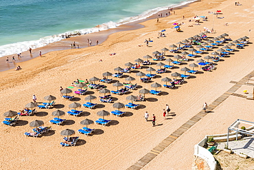 Fisherman beach, Umbrellas and beach chairs, Albufeira, Algarve, Portugal, Europe