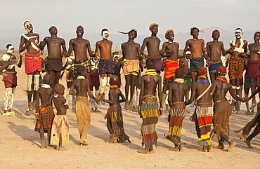 Nyangatom (Bumi) tribal dance ceremony, Omo River Valley, Ethiopia, Africa 