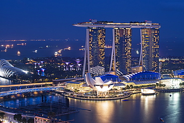 Marina Bay Sands Hotel and Science Museum at night, Singapore, Southeast Asia, Asia