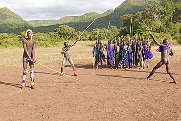 Donga stick fighters, Surma tribe, Tulgit, Omo River Valley, Ethiopia, Africa