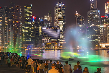 Lightshow in front of downtown central financial district at night, Singapore, Southeast Asia, Asia