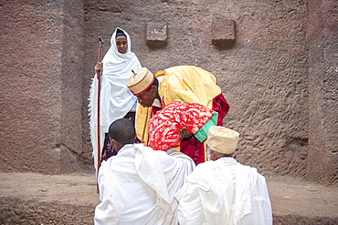 Priest holding relics from the Bete Medhane Alem Church, Lalibela, Amhara region, Northern Ethiopia, Africa 