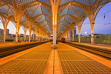 Oriente train station at sunset, Parque das Nacoes, Lisbon, Portugal, Europe