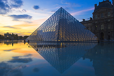 Louvre Pyramide at sunset, Paris, France, Europe 