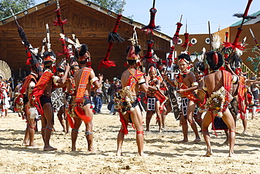 Tribal ritual dances at the Hornbill Festival, Kohima, Nagaland, India, Asia