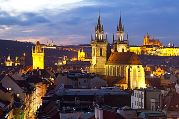 Overview of the Historic Centre at sunset, Prague, Czech Republic, Europe