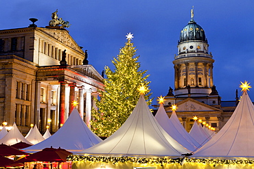 The Gendarmenmarkt Christmas Market, Theatre, and French Cathedral, Berlin, Germany, Europe