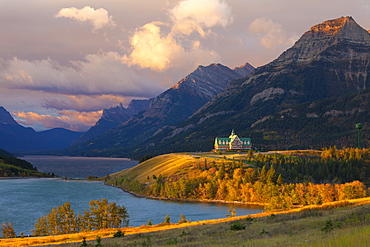 The Prince of Wales Hotel at Sunrise, Waterton Lakes National Park, Alberta, Canada, North America