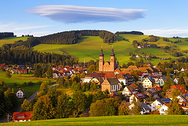 Overview of Saint Peter (Sankt Peter) at sunset, Black Forest, Baden-Wurttemberg, Germany, Europe