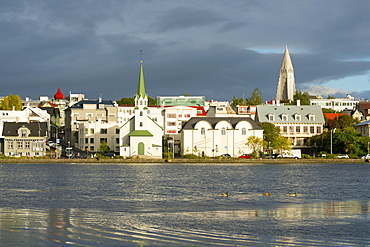 View of the Historic Centre and Lake Tjornin, Reykjavik, Iceland, Polar Regions