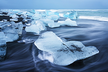 Icebergs on the beach at Jokulsarlon, Iceland, Polar Regions