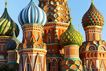 Close-up of the domes of St. Basil's Cathedral, UNESCO World Heritage Site, Moscow, Russia, Europe