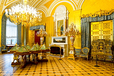 The Golden Drawing Room inside the Winter Palace, State Hermitage Museum, UNESCO World Heritage Site, St. Petersburg, Russia, Europe