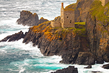 Abandoned Tin Mine near Botallack, UNESCO World Heritage Site, and rocky coast, Cornwall, England, United Kingdom, Europe 