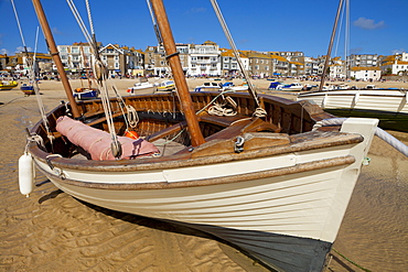 Boat on beach, St. Ives, Cornwall, England, United Kingdom, Europe 