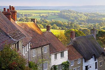 Houses along Gold Hill, Shaftesbury, Dorset, England, United Kingdom, Europe 