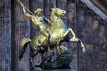 Statue of a rider on a horse in front of the Altes Museum, Berlin, Germany, Europe 