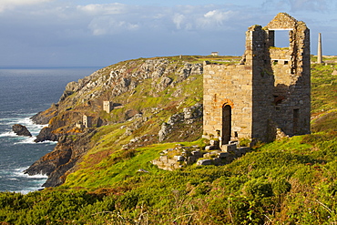 Abandoned Tin Mine near Botallack, UNESCO World Heritage Site, and rocky coast, Cornwall, England, United Kingdom, Europe