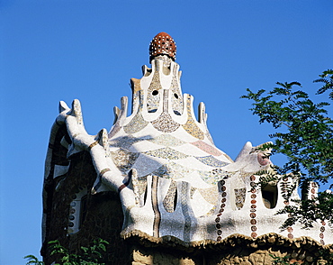 Gaudi's Mosaic House, Guell Park, Barcelona, Catalonia, Spain, Europe