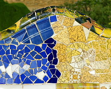 Gaudi mosaics, Guell Park, Barcelona, Catalonia, Spain, Europe