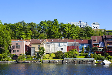 Kristiansten Fortress and local architecture on the River Nidelva, Trondheim, Sor-Trondelag, Norway, Scandinavia, Europe 