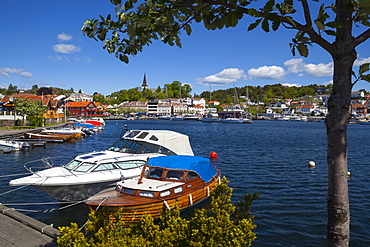 Harbor in idyllic Grimstad, Sorlandet, Aust-Agder, Norway, Scandinavia, Europe