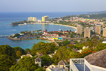 Elevated view over city and coastline, Ocho Rios, Jamaica, West Indies, Caribbean, Central America 