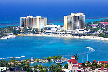 Elevated view over city and coastline, Ocho Rios, Jamaica, West Indies, Caribbean, Central America 