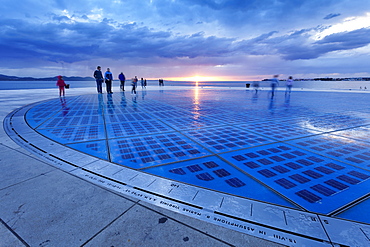 Installation Greetings To The Sun by Nikola Basic at sunset, Zadar, Dalmatia, Croatia, Europe