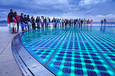 Installation Greetings To The Sun by Nikola Basic at dusk, Zadar, Dalmatia, Croatia, Europe