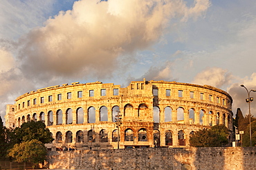 Roman amphitheatre at sunset, Pula, Istria, Croatia, Europe