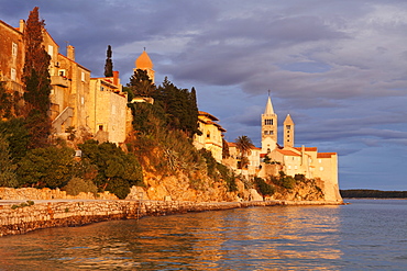 Old town of Rab town with four medieval belltowers at sunset, Rab town, Rab Island, Kvarner region, Dalmatia, Adriatic Sea, Croatia, Europe