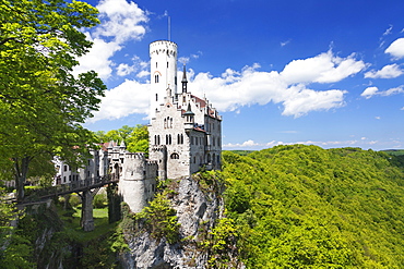 Lichtenstein Castle in spring, Swabian Alb, Baden Wurttemberg, Germany, Europe