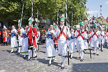 Traditional dance at a historical parade, Fischerstechen, Ulm, Baden Wurttemberg, Germany, Europe