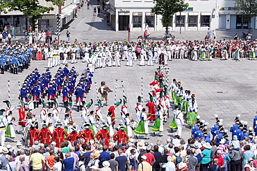 Historical parade, Munsterplatz square, Fischerstechen, Ulm, Baden Wurttemberg, Germany, Europe