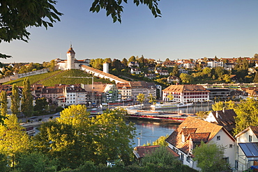 View over the old town of Schaffhausen with Munot fortress, Canton Schaffhausen, Switzerland, Europe