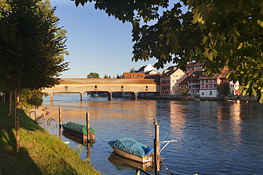 Historic wooden bridge over the Rhine River, Diessenhofen, Canton Schaffhausen, Switzerland, Europe